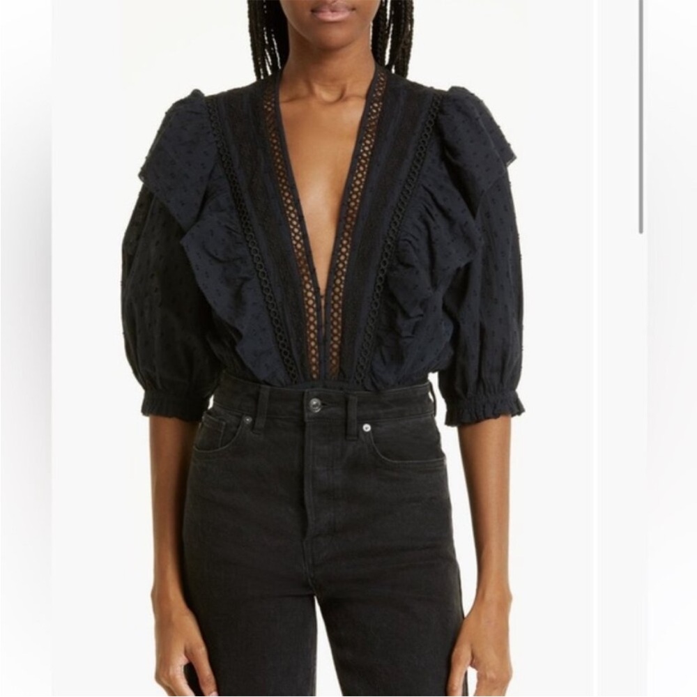 Farm Rio Black Ruffled Women's Top - Picture 2 of 4